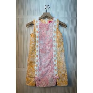 Lilly Pulitzer Girls' Jubilee Orange Pink Floral Pattern Shift Dress - Size 12